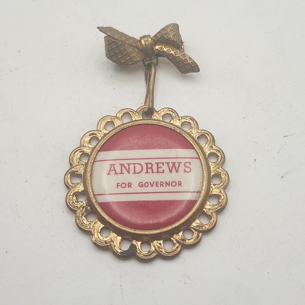 Vintage 1962 Mark Andrews North Dakota Governor Campaign Dangle Bow Brooch Pin